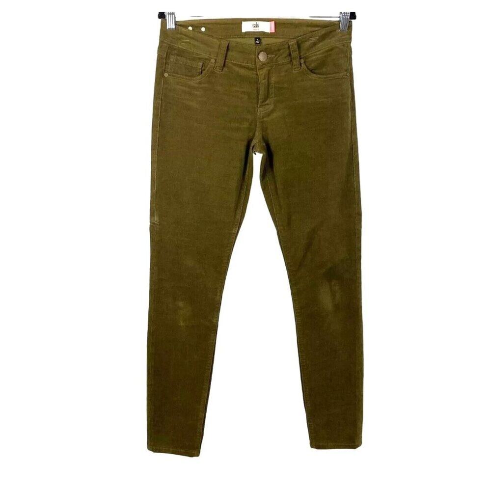 Cabi Womens Skinny Corduroy Pants Moss Brown Stretch Effortless Style Size 2